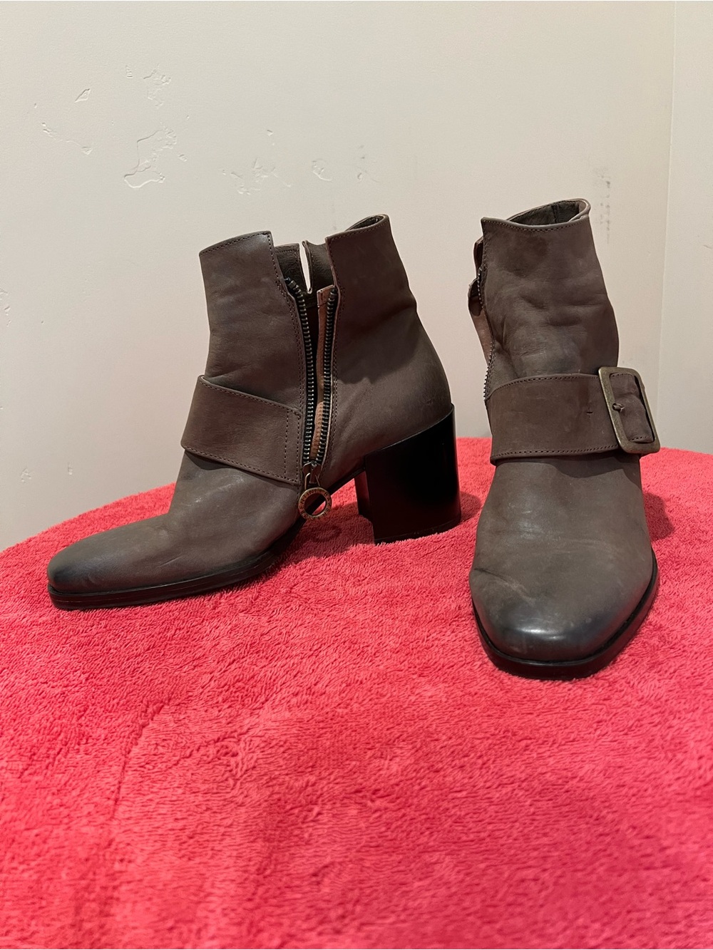 Fiorentini + Baker Gray Leather Ankle Buckle Boots